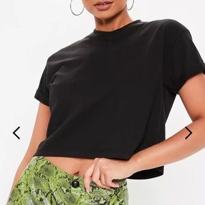 Missguided Petite Black Roll Sleeves Crop Top
